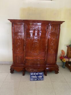 Tủ thờ gỗ TRàm mẫu 6 chân màu đỏ ngang 1m5
